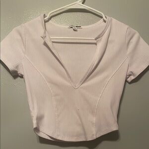 Fashion Nova White Ribbed V-Neck Top